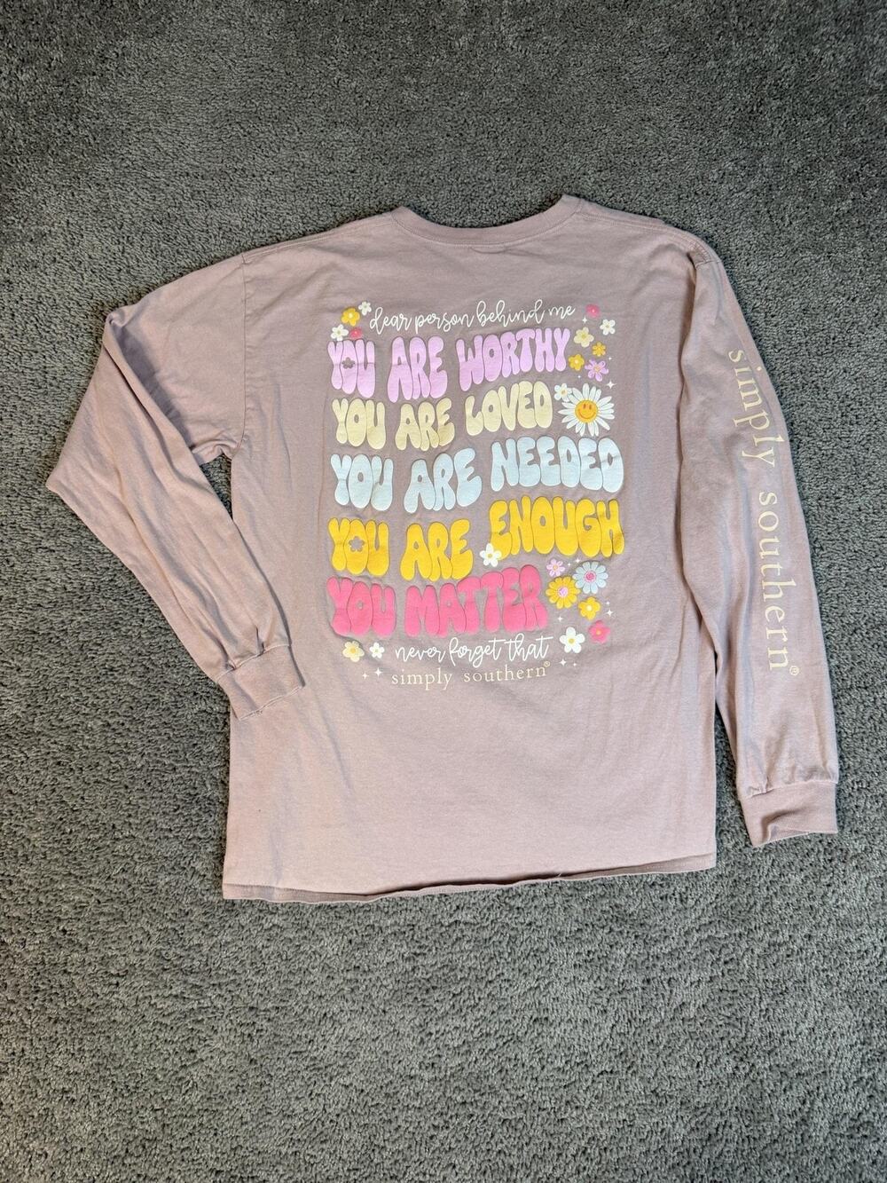 Simply Southern Shirt Womens L Pink Floral Long Sleeve Graphic You Are Loved
